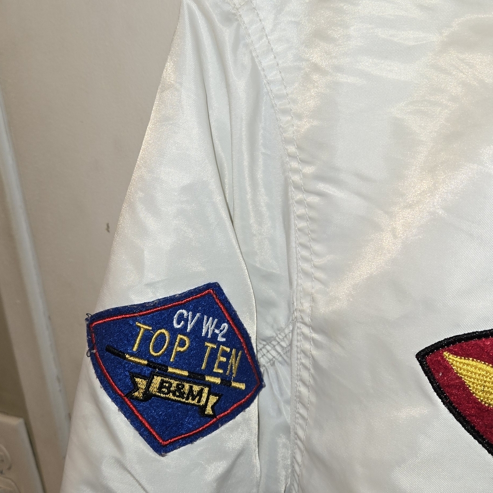 Bleeker & Mercer Air Crews White Bomber Jacket with Patches Xxl - Picture 4 of 8